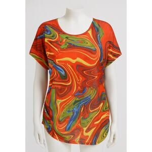 LOVE J SHEER RUCHED SIDE PSYCHADELIC TOP SIZE 3X